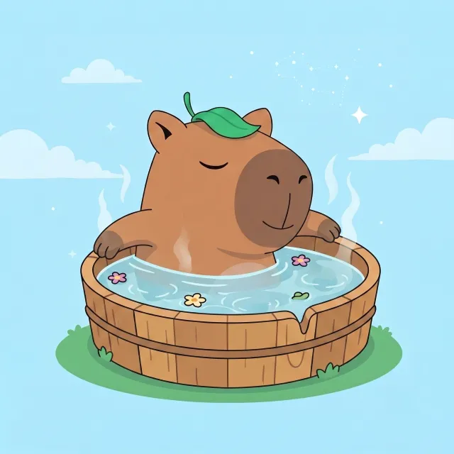 Capybara soaking in a tub