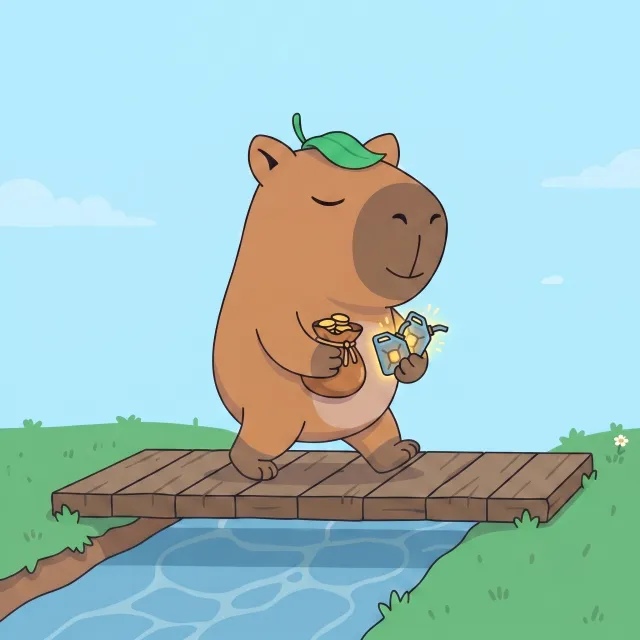 Capybara on a bridge with gas cans